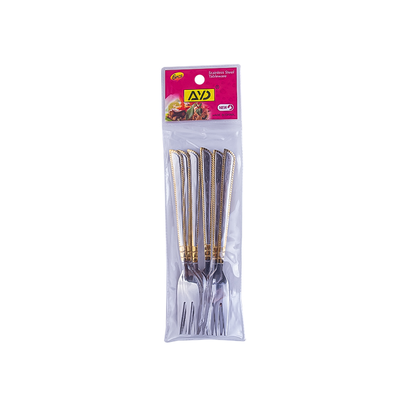 Աղանդերի պատառաքաղ AG241-5-65 արծաթագույն չժանգոտվող պողպատ ոսկեգույն նախշով 6 հատ 2