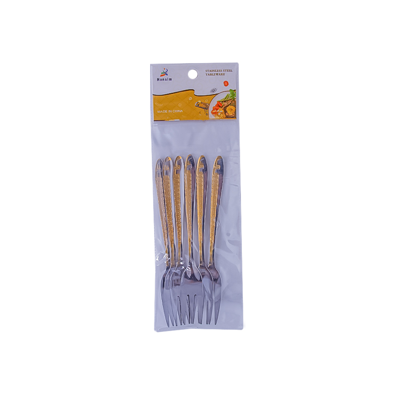 Աղանդերի պատառաքաղ AG241-5-153 արծաթագույն չժանգոտվող պողպատ ոսկեգույն նախշով 6 հատ 2