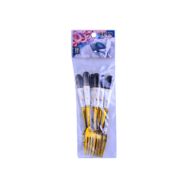 Աղանդերի պատառաքաղ AG241-5-204 ոսկեգույն չժանգոտվող պողպատ սպիտակ/սեւ կերամիկական պոչով 6 հատ 2