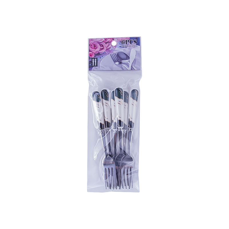 Աղանդերի պատառաքաղ AG241-5-258 արծաթագույն չժանգոտվող պողպատ սպիտակ/սեւ կերամիկական պոչով ոսկեգույն նախշով 6 հատ 2