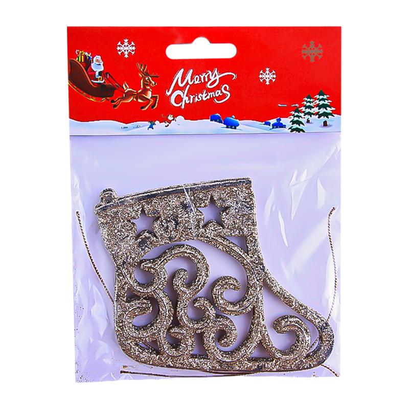 Տոնածառի դեկորատիվ խաղալիքների հավաքածու կոշիկի տեսքով AG241-41-29 գունավոր փայլով 8 հատ