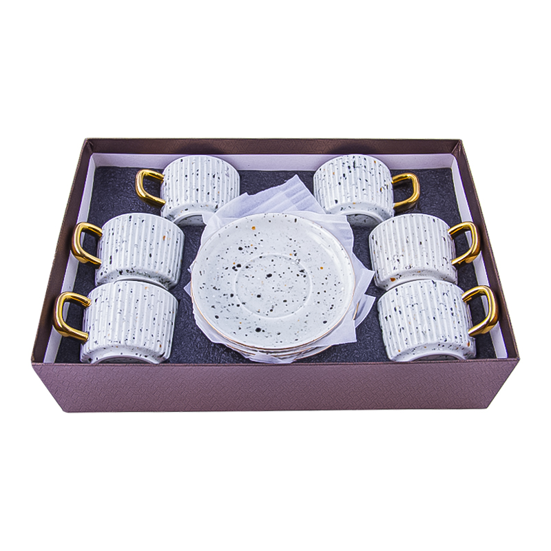 Սուրճի բաժակ AG242-1-35 սպիտակ կերամիկա պուտերով, ոսկեգույն եզրագծով 6 հատ 2