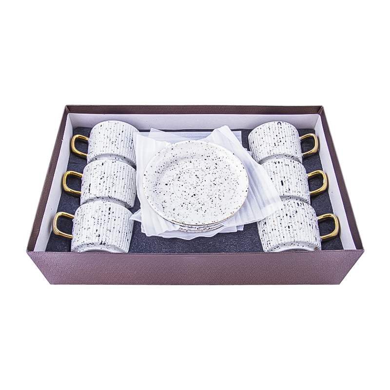 Թեյի բաժակ AG242-1-38 սպիտակ կերամիկա պուտերով, ոսկեգույն եզրագծով 6 հատ 2