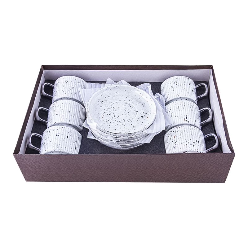 Թեյի բաժակ AG242-1-39 սպիտակ կերամիկա պուտերով արծաթագույն եզրագծով 6 հատ 2