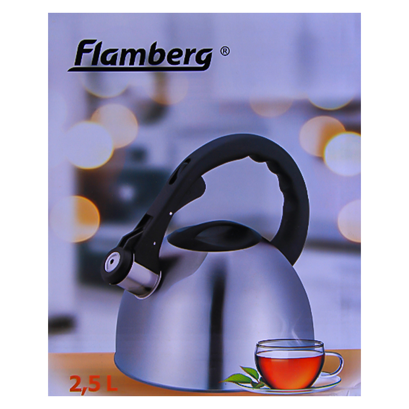 Թեյնիկ սուլիչով Flamberg AA242-7-2 արծաթագույն չժանգոտվող պողպատ պլաստմասսե բռնակով 2․5լ 2