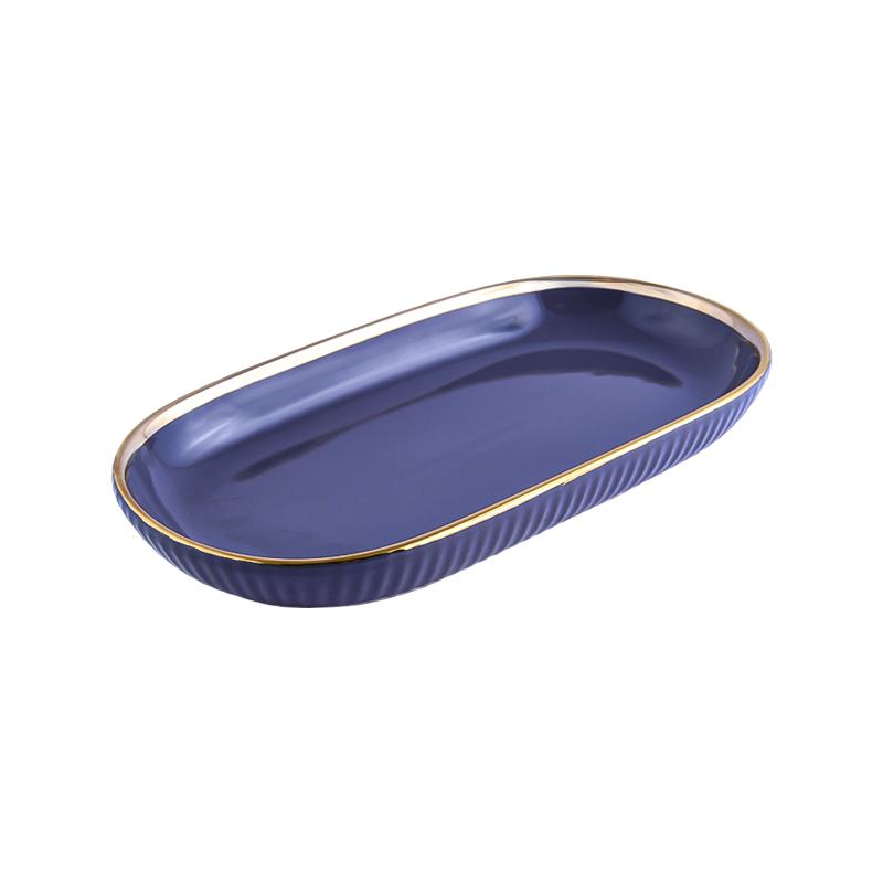 Մատուցարան AG243-24-35 օվալաձև մոխրագույն կերամիկա ոսկեգույն եզրագծով 25սմ