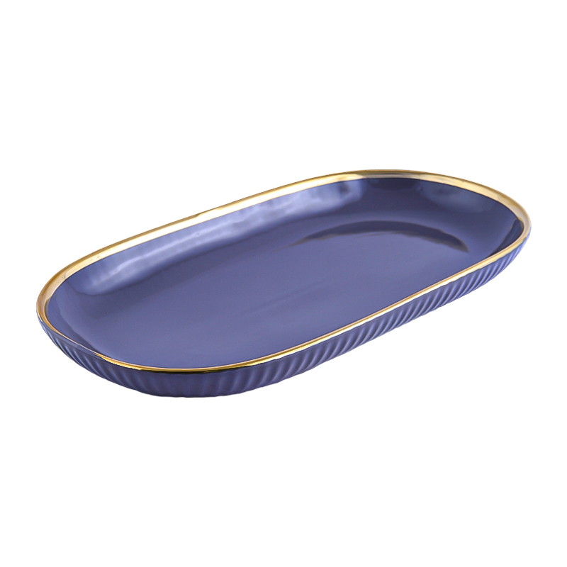 Մատուցարան AG243-24-36 օվալաձև մոխրագույն կերամիկա ոսկեգույն եզրագծով 30սմ