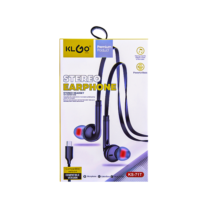 Լարային ստերեո ականջակալներ KLGO KS-71T TYPE-C միկրոֆոնով AG251-13-47