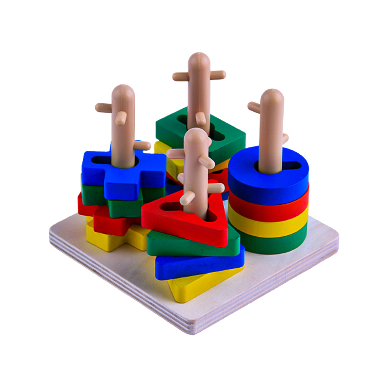 Զարգացնող խաղ փայտե երկրաչափական մարմինների տեսակավորիչ չորս սյուներով AG251-29-7 1+