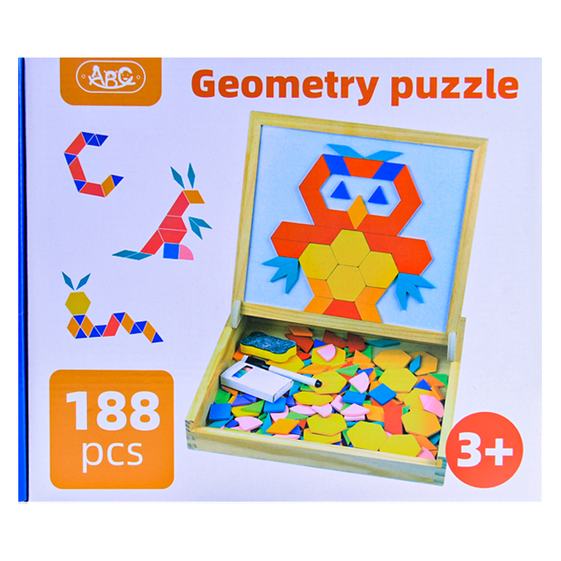 Զարգացնող խաղ մագնիսական փազլ գրատախտակ երկրաչափական մարմիններով AG251-29-14 188 կտոր 3+