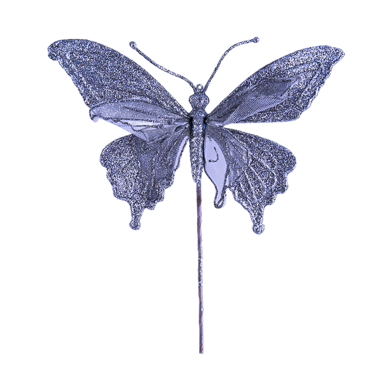 Ամանորյա զարդարանքի հավաքածու արծաթափայլ թիթեռի տեսքով AG25C-4-4 6 հատ