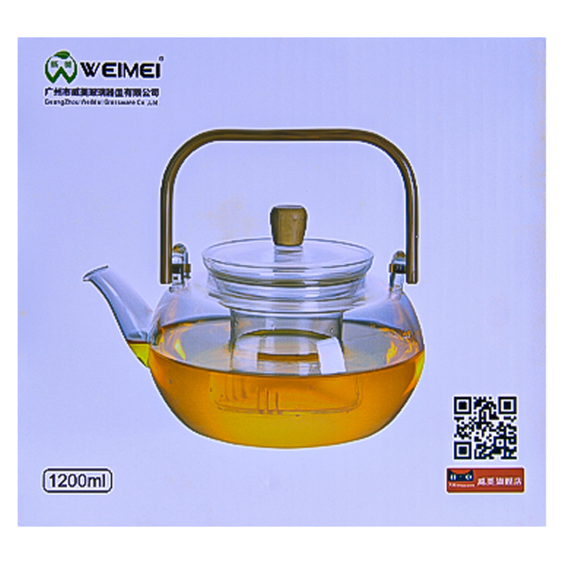 Թեյնիկ-թրմիչ Weimei AG253-21-20 ապակի փայտե բռնակով 1200մլ 2