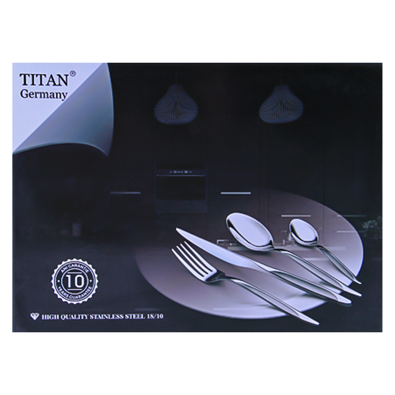 Դանակ-պատառաքաղ-գդալի հավաքածու TITAN TPP-011 արծաթագույն չժանգոտվող պողպատ ոսկեգույն նախշով 6+6+6+6 հատ 2