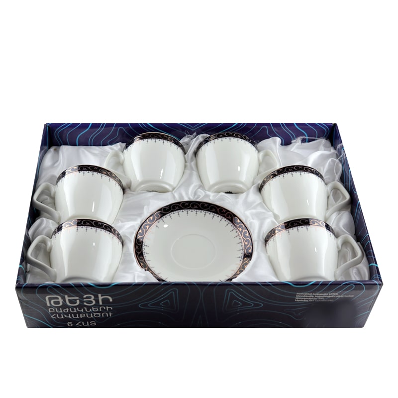 Թեյի բաժակ Lotus G1723B2 կերամիկա 200մլ սպիտակ, սև եզրագծով, ոսկեգույն նախշերով 6 հատ 2