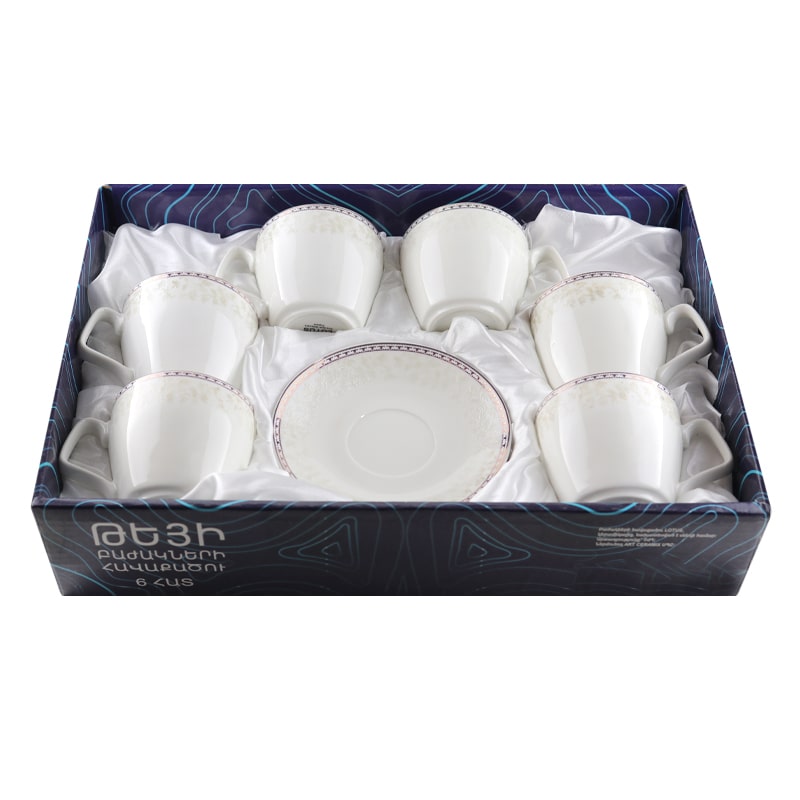 Թեյի բաժակ Lotus G1964B T155 կերամիկա 200մլ սպիտակ, ոսկեգույն եզրագծով 6 հատ 2