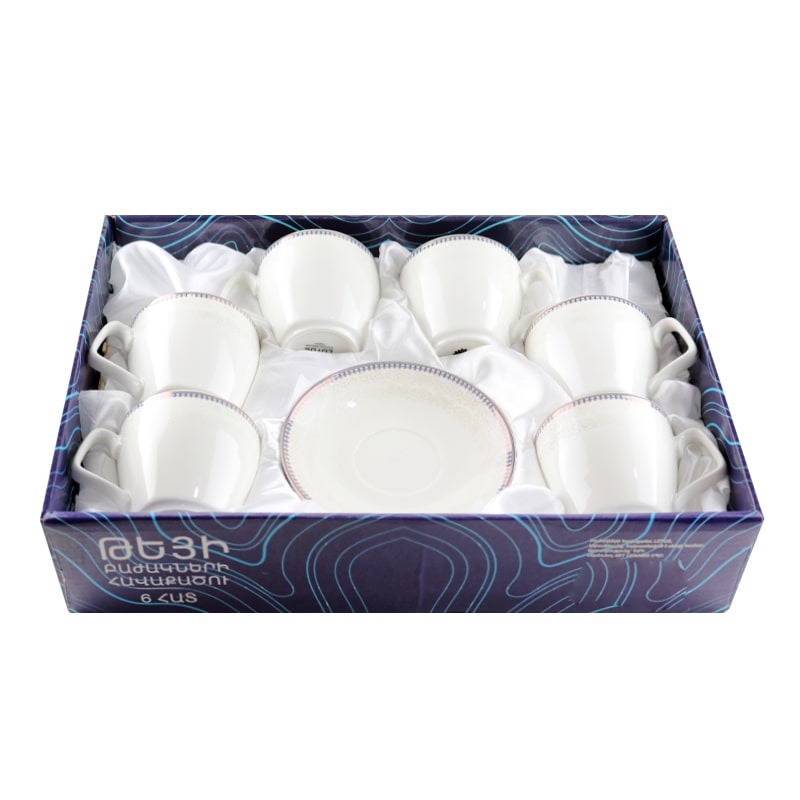 Թեյի բաժակ Lotus G1966B կերամիկա 200մլ սպիտակ ոսկեգույն եզրագծով 6 հատ 2