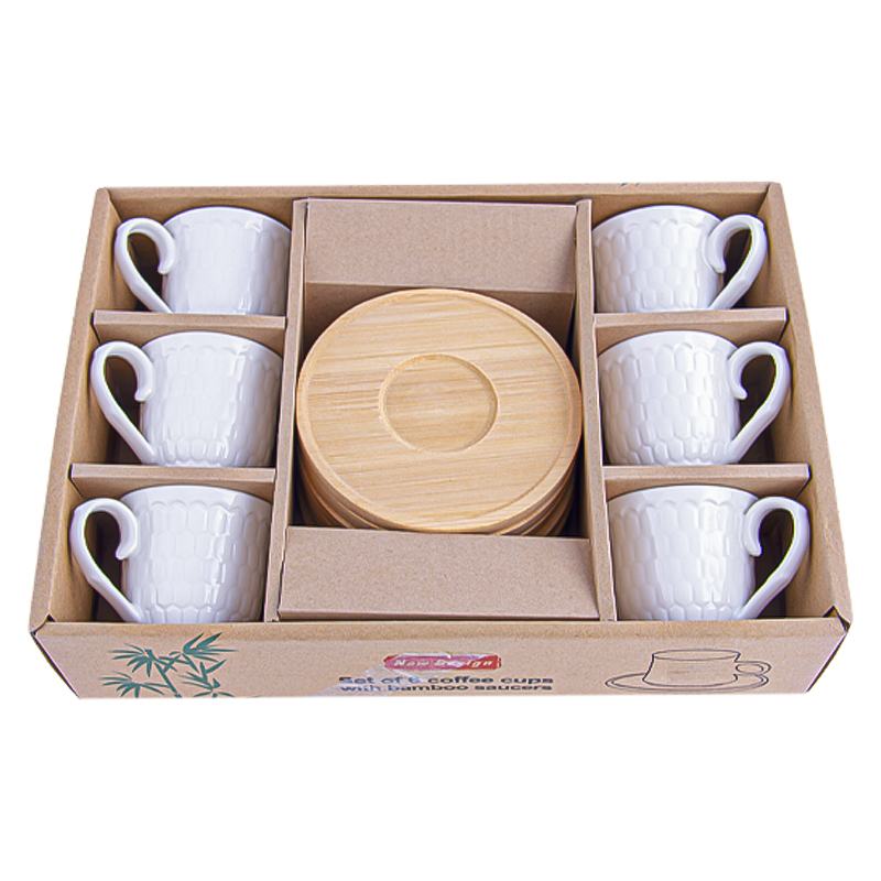 Սուրճի բաժակ Lotus 10018-3.5 սպիտակ կերամիկա փայտե տակդիրով 6 հատ 2