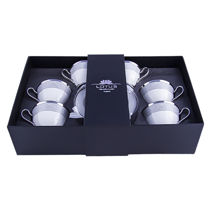 Թեյի բաժակ Lotus Jasmine W210155 սպիտակ կերամիկա արծաթագույն եզրերով 230մլ 6 հատ 2