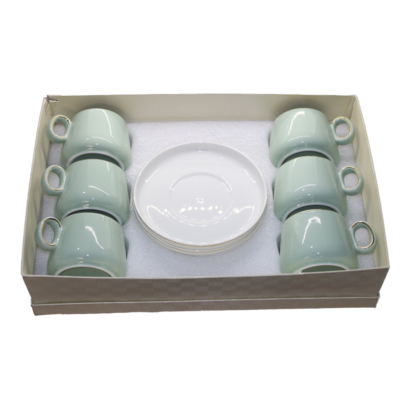 Թեյի բաժակ 01407 փիրուզագույն, ափսեն սպիտակ 2