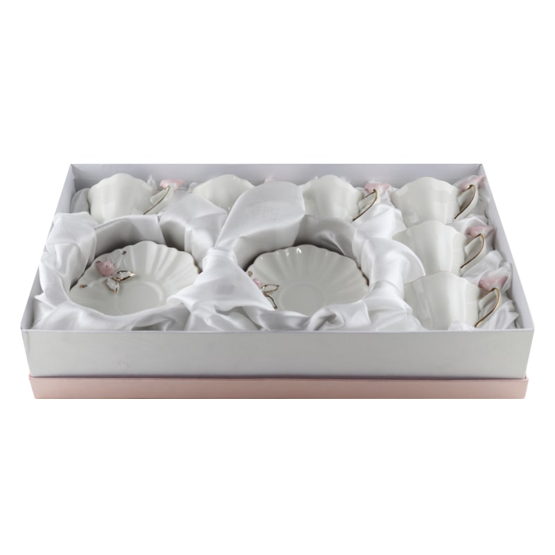 Սուրճի բաժակ Prime AF1-90BB սպիտակ կերամիկա 90մլ վարդագույն ճնճղուկներով 6 հատ 2