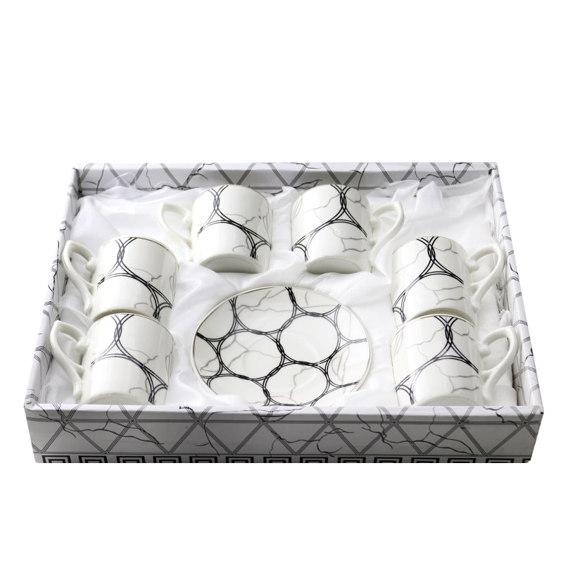 Սուրճի բաժակ AV-9853 կերամիկա սպիտակ սև գծերով 6 հատ 2