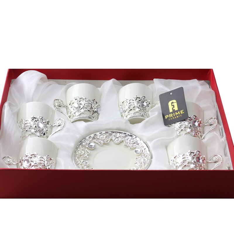 Սուրճի բաժակ Keramargo FRS86 սպիտակ կերամիկա մելխիոր քարերով 6 հատ 2