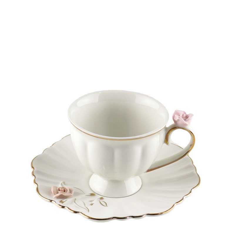 Սուրճի բաժակ Prime AF2-90FB սպիտակ կերամիկա 90մլ վարդագույն ծաղիկներով 6 հատ