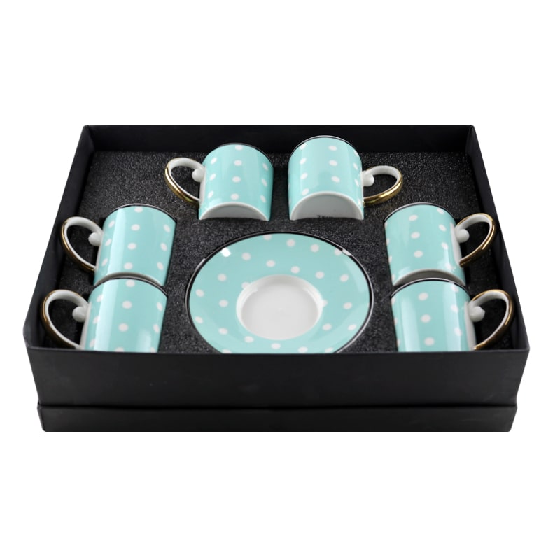 Սուրճի բաժակ Happy Time 01300 փիրուզագույն կերամիկա սպիտակ կետերով 6 հատ 2