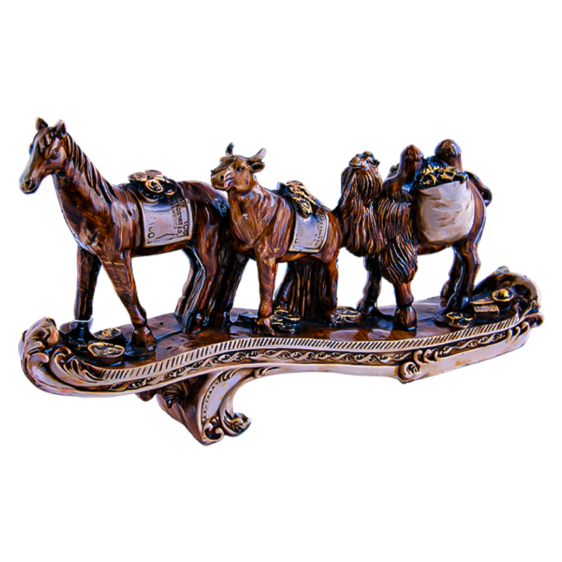 Հուշանվեր արձանիկ 108 N157, որը պատկերում է ուղտի, ձիու և կովի քարավան Մետաքսի ճանապարհին