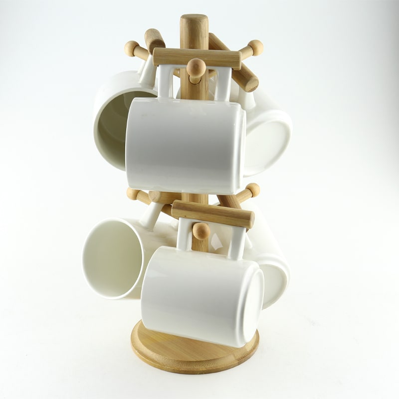 Թեյի բաժակ AV-8345 սպիտակ կերամիկա փայտե կախիչով 6 հատ 2