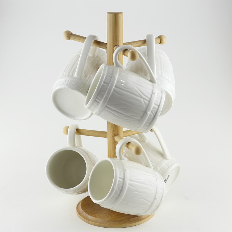 Թեյի բաժակ AV-8347 սպիտակ կերամիկա փայտե կախիչով 6 հատ 2