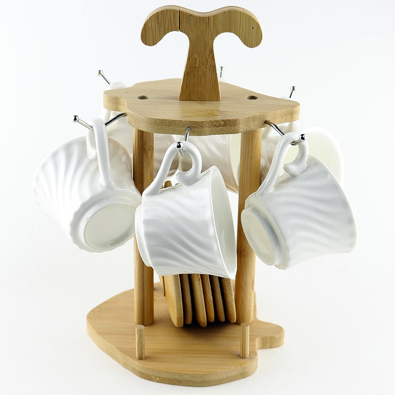 Սուրճի բաժակ AV-8353 կերամիկա փայտե տակդիրով սպիտակ 6 հատ 2