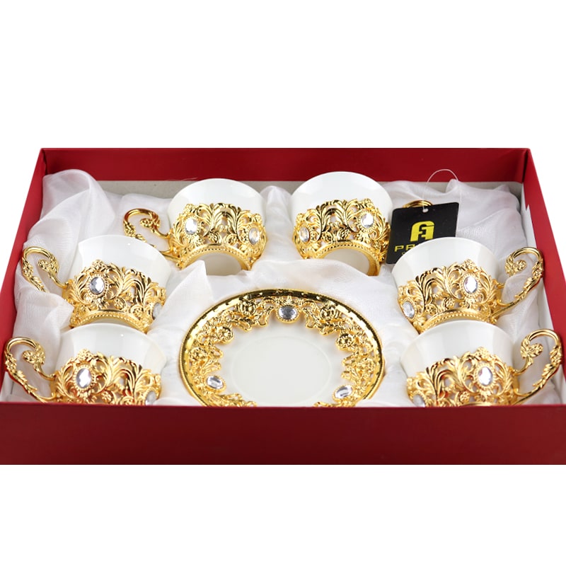 Սուրճի բաժակ FR103 սպիտակ կերամիկա ոսկեգույն մելխիորե նախշերով 6 հատ 2