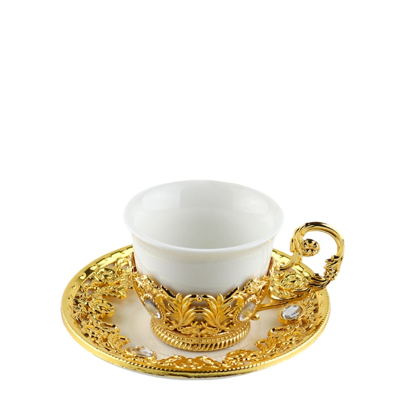 Սուրճի բաժակ FR103 սպիտակ կերամիկա ոսկեգույն մելխիորե նախշերով 6 հատ