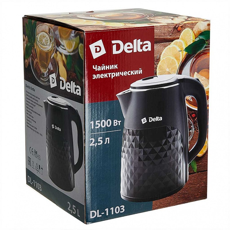 Էլեկտրական թեյնիկ Delta DL-1103 սև պլաստմասսա և չժանգոտվող պողպատ 2.5լ 4