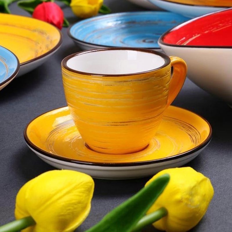 Սուրճի բաժակ Wilmax WL-669435/A Spiral ճենապակի 190մլ դեղին 6 հատ 3