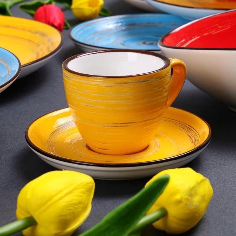 Թեյի բաժակ Wilmax WL-669436/A Spiral ճենապակի 300մլ դեղին 6 հատ 2