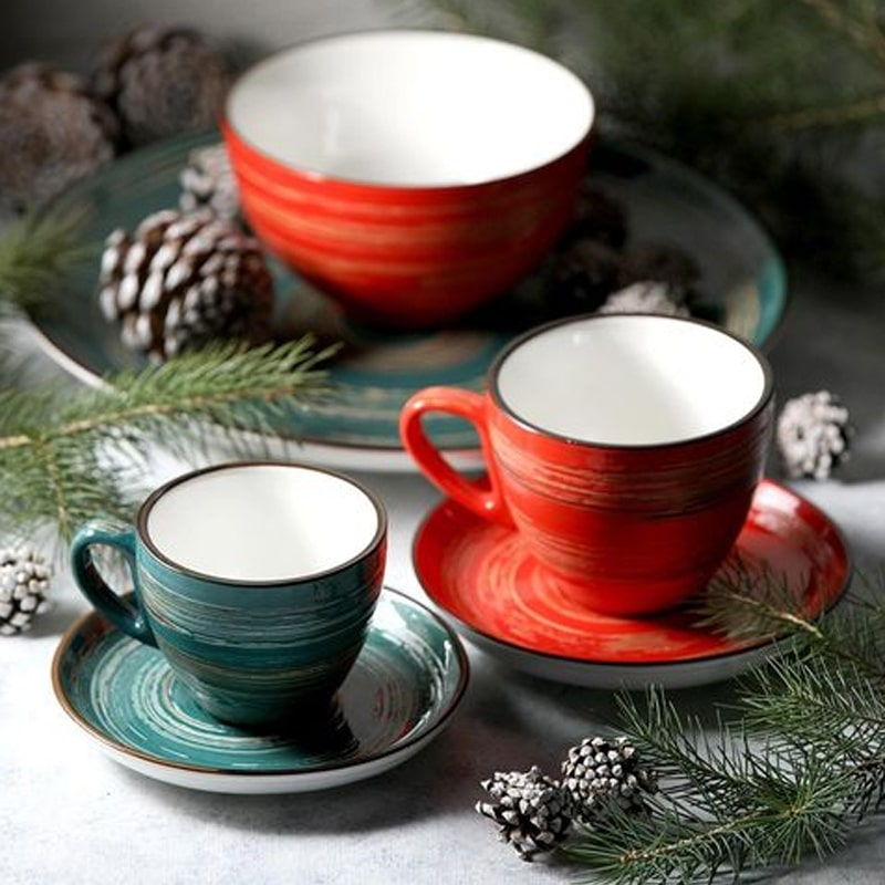 Սուրճի բաժակ Wilmax WL-669534/A Spiral ճենապակի 110մլ կանաչ 6 հատ 2