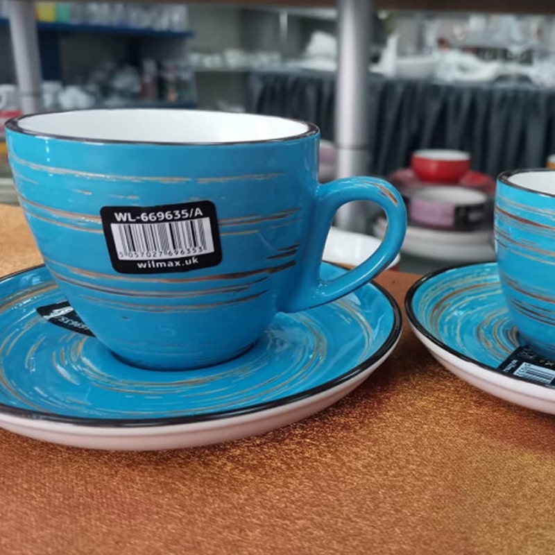 Սուրճի բաժակ Wilmax WL-669634/A Spiral ճենապակի 110մլ կապույտ 6 հատ 2