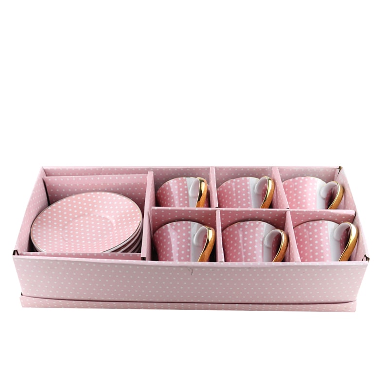 Թեյի բաժակ 3149-68P վարդագույն կերամիկա սպիտակ պուտերով 6 հատ 2