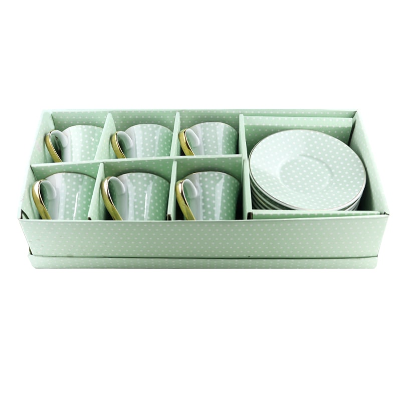 Թեյի բաժակ 3149-68G կանաչ կերամիկա սպիտակ պուտերով 6 հատ 2