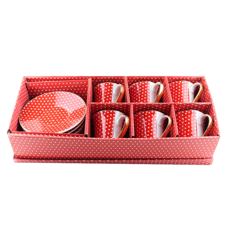 Թեյի բաժակ 3149-68R կարմիր կերամիկա սպիտակ պուտերով 6 հատ 2