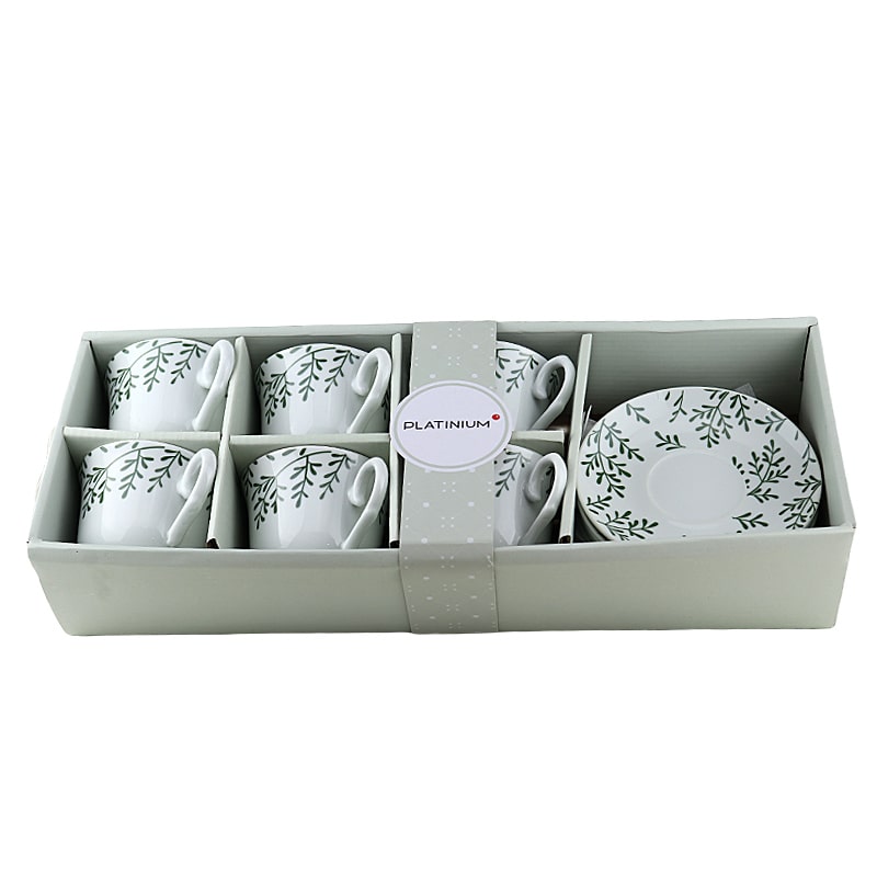 Թեյի բաժակ Platinium JYPG8015-1 սպիտակ կերամիկա զարդանախշերով  6 հատ 2
