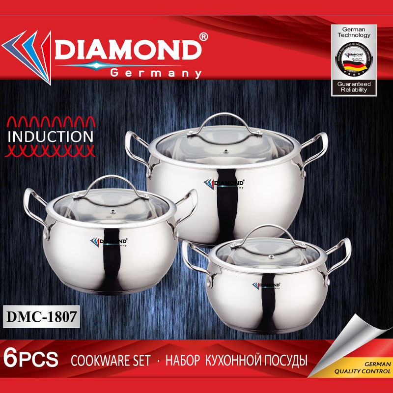 Կաթսաների Հավաքածու Diamond DMC-1807 6 Կտորից Չժանգոտվող Պողպատ 3