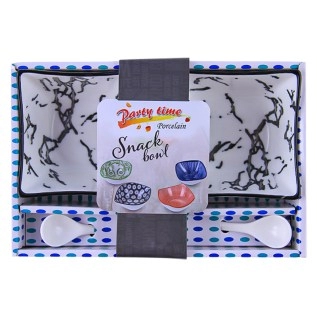 Աղցանամանների հավաքածու գդալով PTime AG241-8-157 քառակուսի սպիտակ սև մարմարե նախշով 9սմ 2 հատ