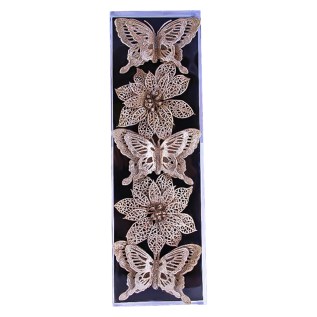 Ամանորյա դեկորատիվ զարդարանքի հավաքածու ծաղիկ/թիթեռ AG241-41-67 գունավոր 5 հատ