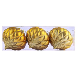 Տոնածառի խաղալիքների հավաքածու՝ սոճու կոների տեսքով AG242-47-14 ոսկեգույն 3 հատ