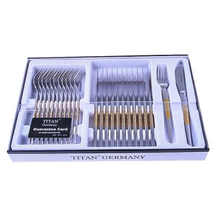 Դանակ-պատառաքաղի հավաքածու TITAN TPP-047 արծաթագույն չժանգոտվող պողպատ ոսկեգույն նախշով 12+12 հատ