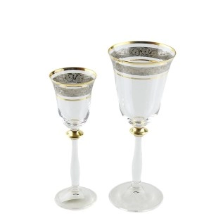 Բաժակների հավաքածու Crystalite Bohemia Angela ապակի 60/185մլ ոսկեգույն եզրագծով արծաթագույն ծաղիկներով 6+6 հատ