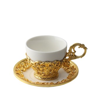 Սուրճի բաժակ Keramargo FR100 սպիտակ կերամիկա ոսկեգույն մելխիորե նախշերով 6 հատ